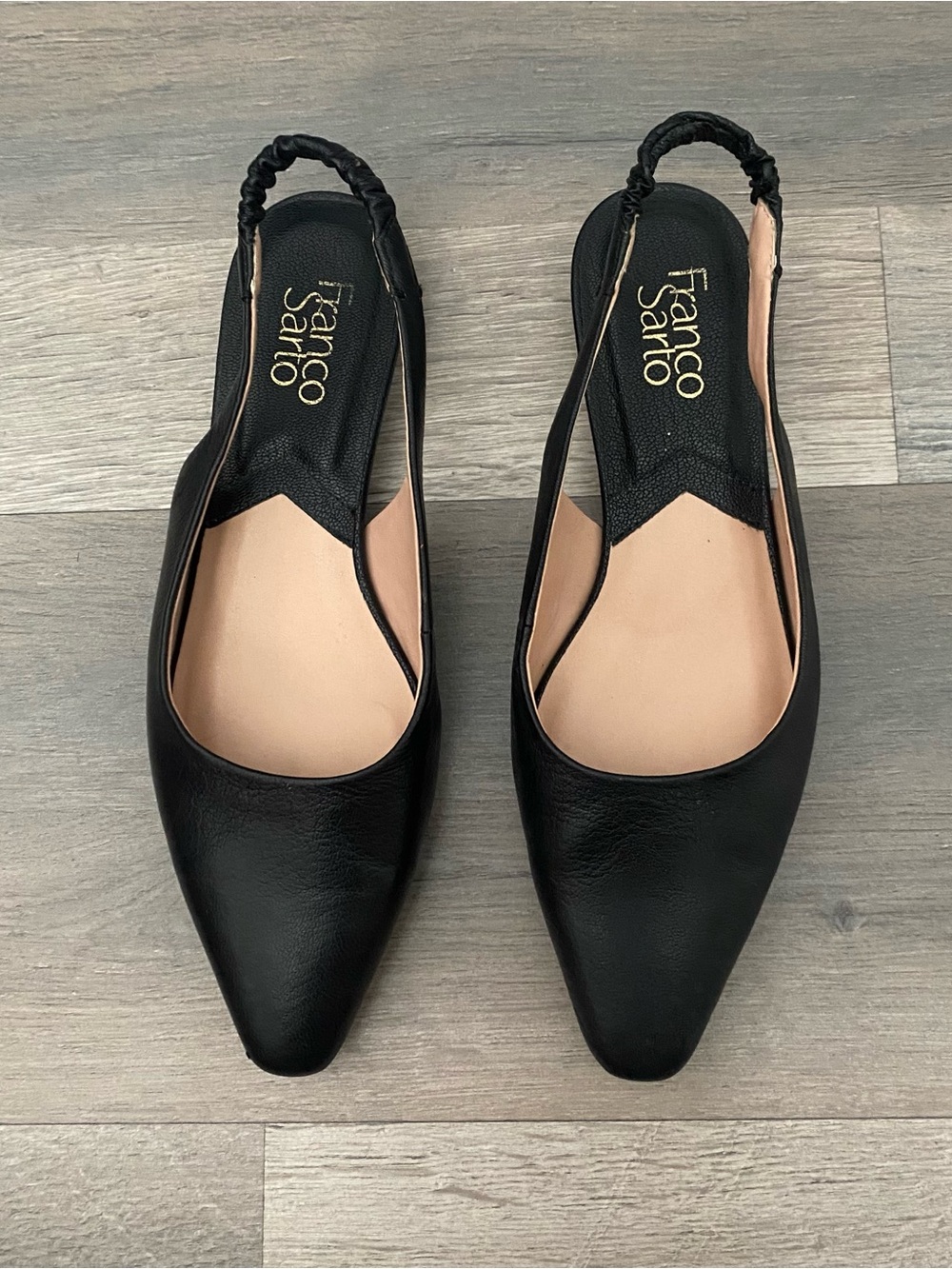 Franco Sarto Black Leather Slingback Pointed Toe Flats Size 8
